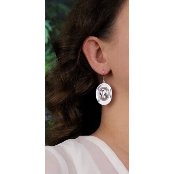 Sterling Silver Cowboy Hat Earrings Dangle Drop - Picture 4 of 5